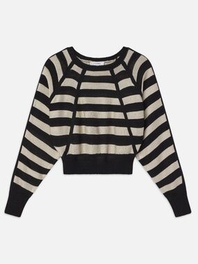 Frame Denim Striped Raglan Sweater in Black Multi Size Medium